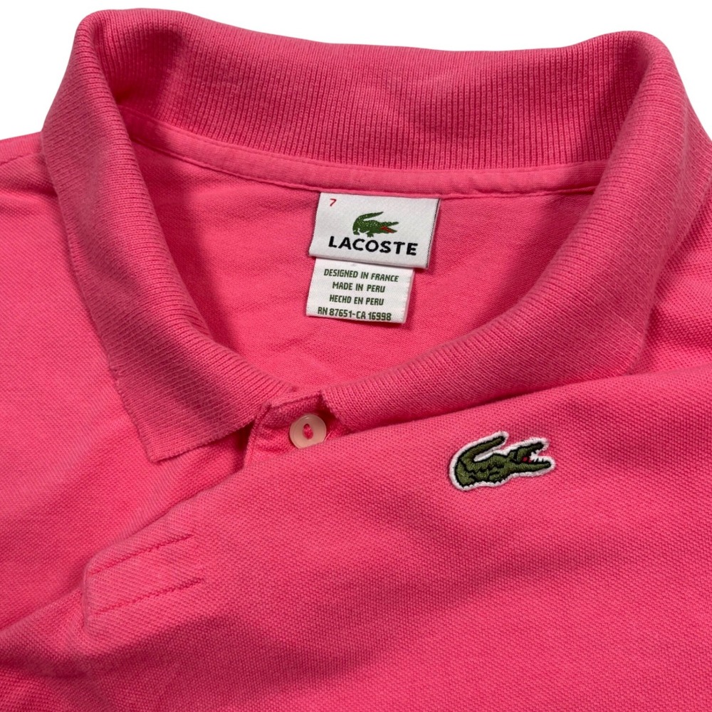 Y2K Lacoste Polo Shirt Mens XL 7 Salmon Pink Short Sleeve Crocodile Logo Preppy